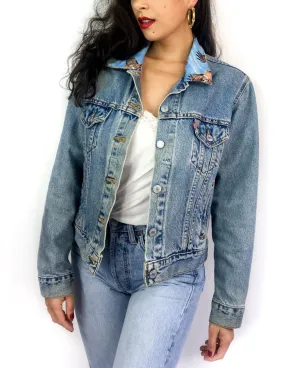80s vintage up-cycled denim jacket, funky bird collar