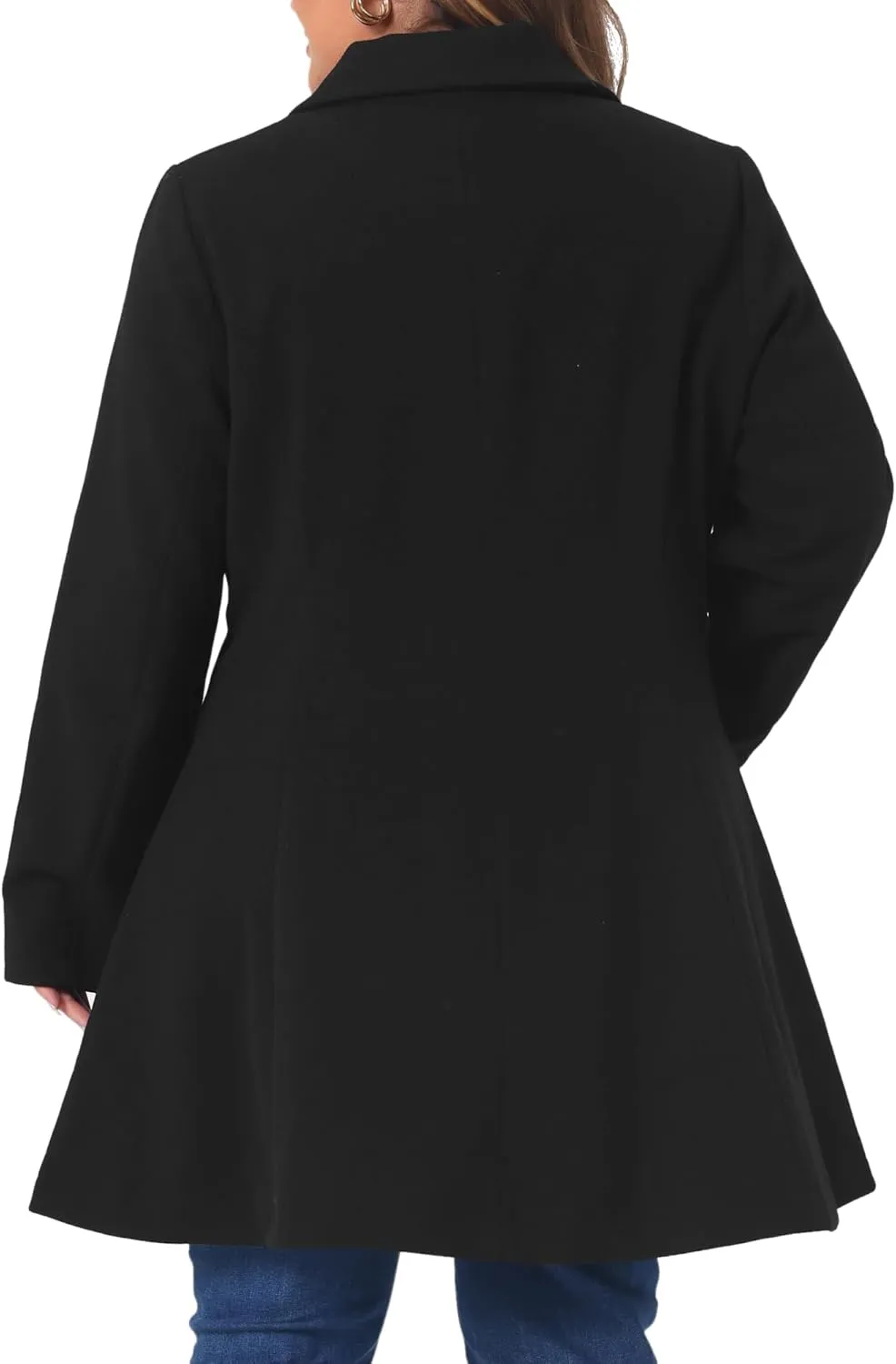 Agnes Orinda Plus Size Peacoat for Women Elegant A Line Notched Lapel Double Breasted Long Coat