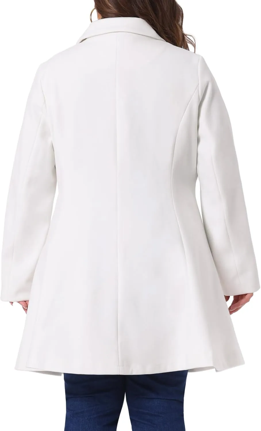 Agnes Orinda Plus Size Peacoat for Women Elegant A Line Notched Lapel Double Breasted Long Coat