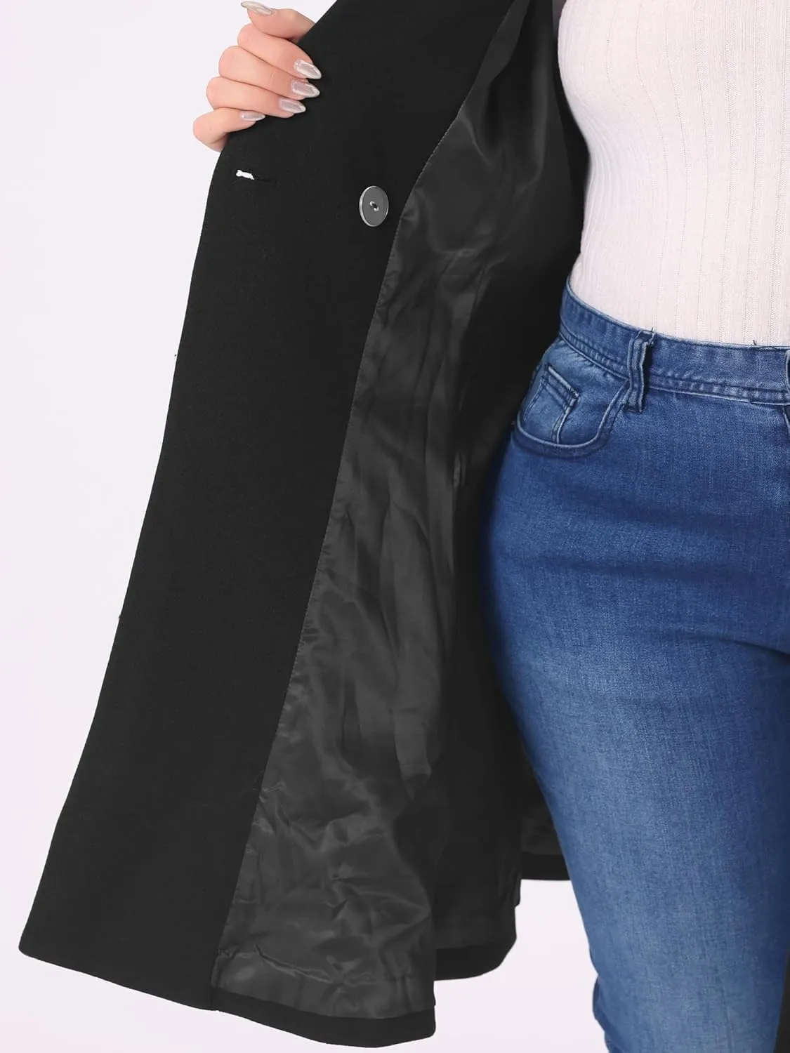 Agnes Orinda Plus Size Peacoat for Women Elegant A Line Notched Lapel Double Breasted Long Coat