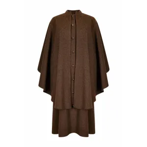 ARCHIVE - 1975 Yves Saint Laurent Brown Wool Felt Overcoat With Cape