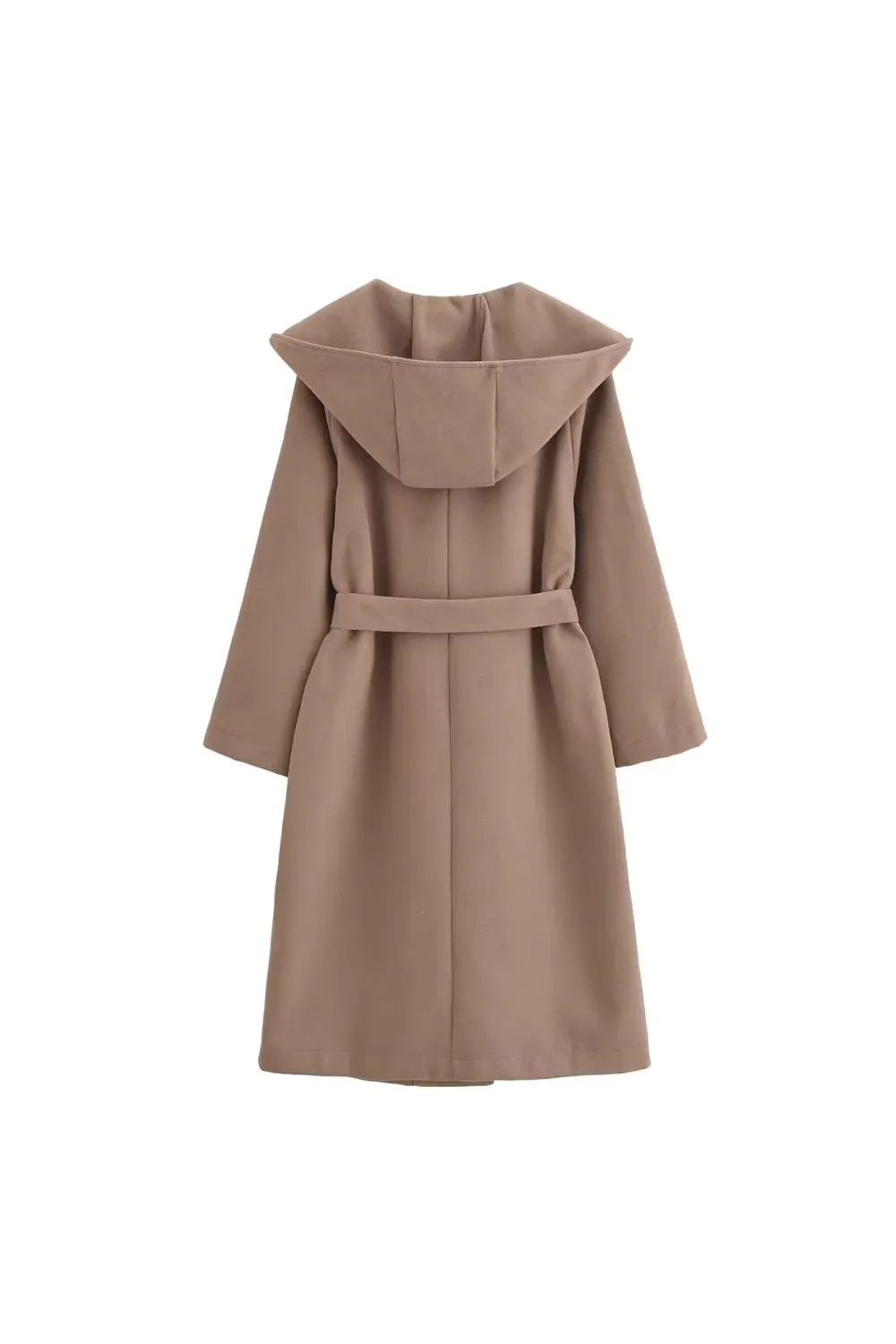 'Autum' Brown Cape-Style Hooded Coat with Belt