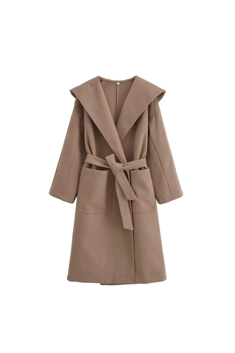 'Autum' Brown Cape-Style Hooded Coat with Belt