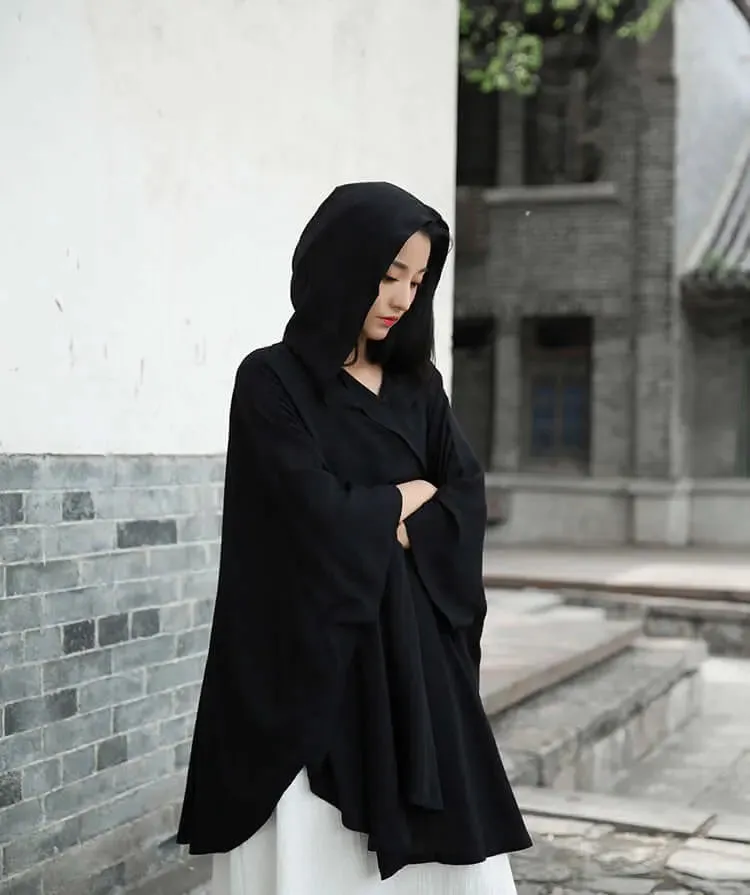BEST LINEN WITCHES CLOAK WITH BAT SLEEVES