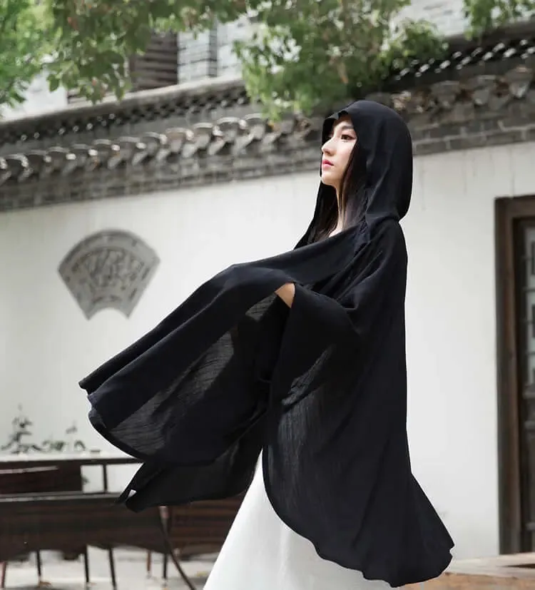 BEST LINEN WITCHES CLOAK WITH BAT SLEEVES