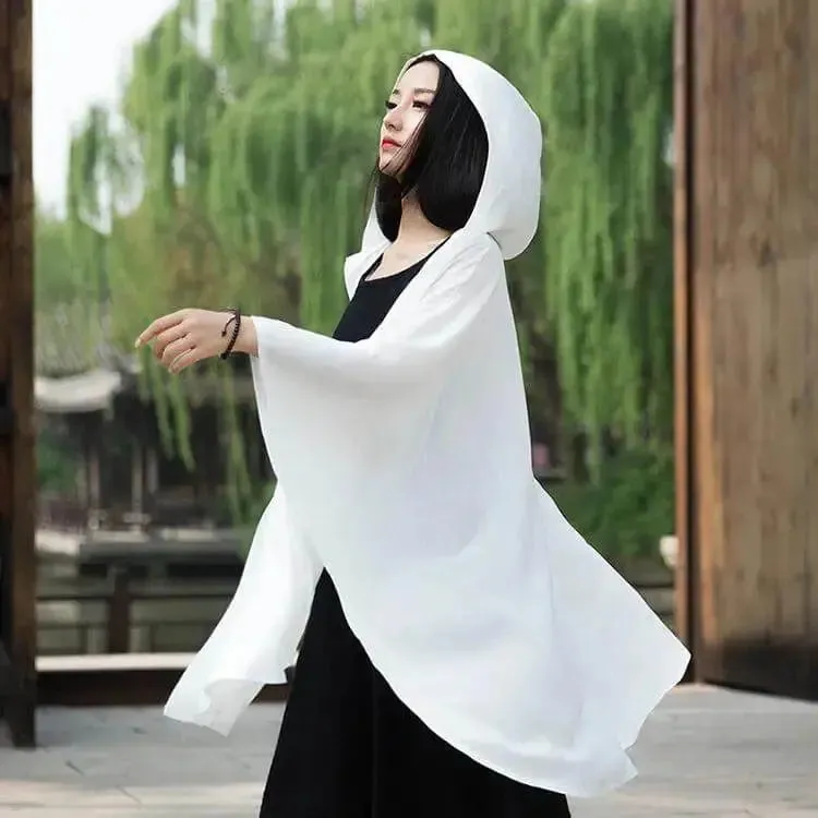 BEST LINEN WITCHES CLOAK WITH BAT SLEEVES