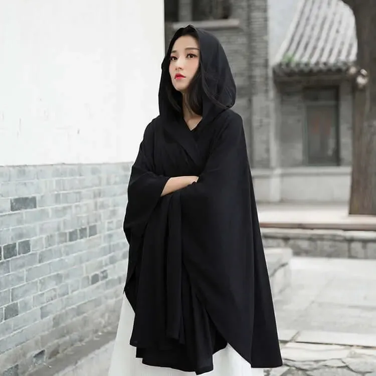 BEST LINEN WITCHES CLOAK WITH BAT SLEEVES
