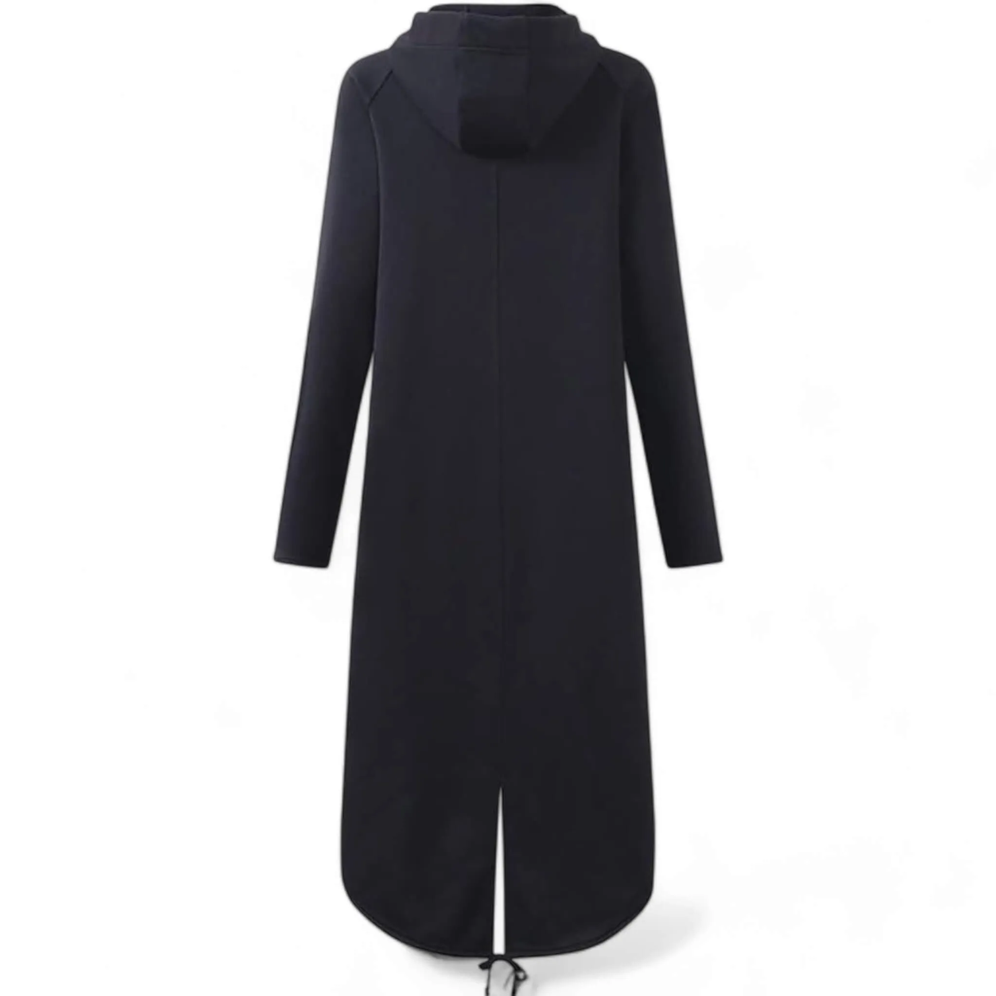Black Long Zipper Fleece Hooded Jacket