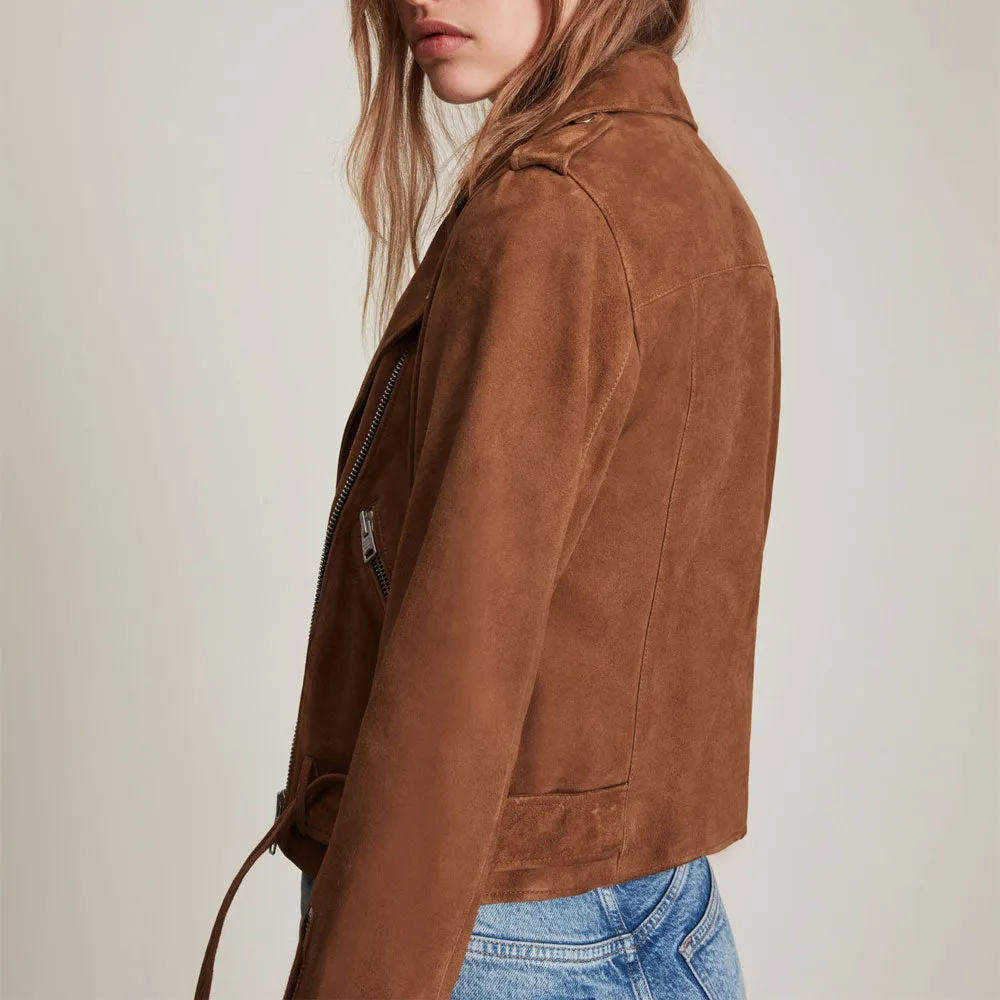 Brown Suede Leather Biker Jacket by TJS