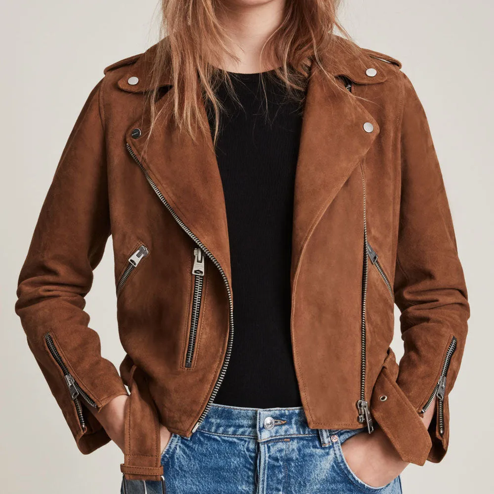 Brown Suede Leather Biker Jacket by TJS