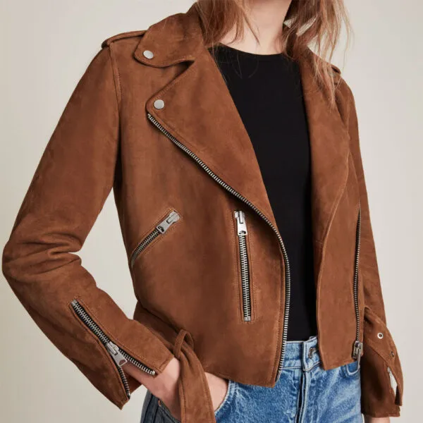 Brown Suede Leather Biker Jacket by TJS