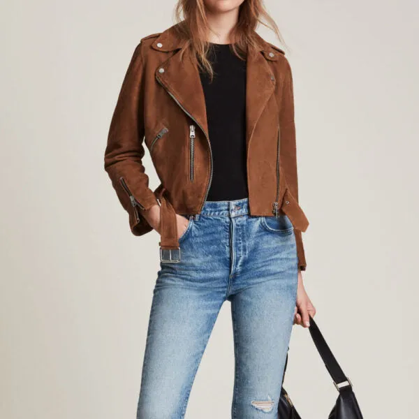 Brown Suede Leather Biker Jacket by TJS