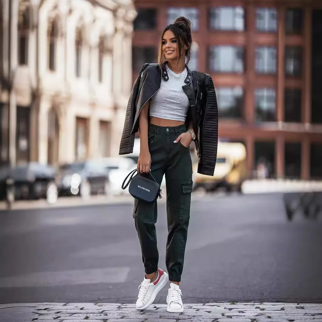 Casual Zip Up Leather Biker Jacket