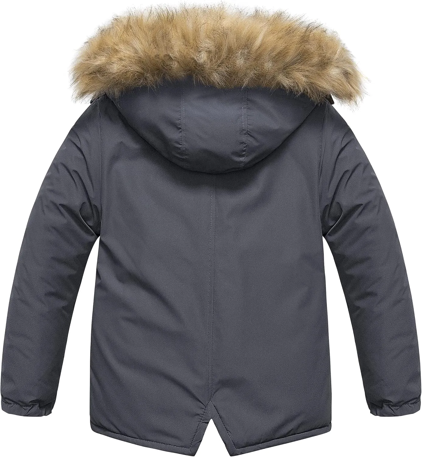 Chrisuno Boy's Waterproof Winter Sherpa Parka Coat Med-Length Outerwear Jackets With Detachable Furry Hood