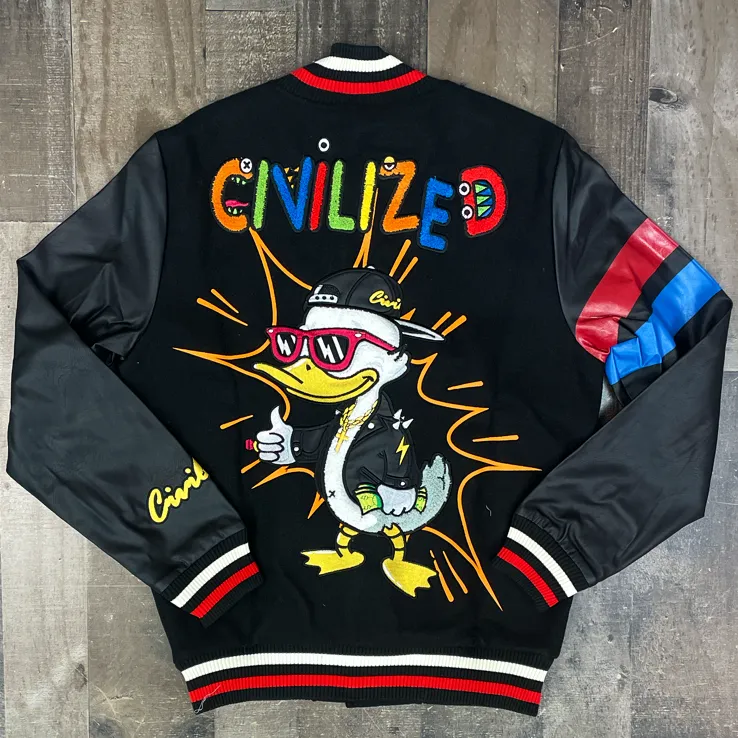 Civilized- duck varsity jacket (black/red)