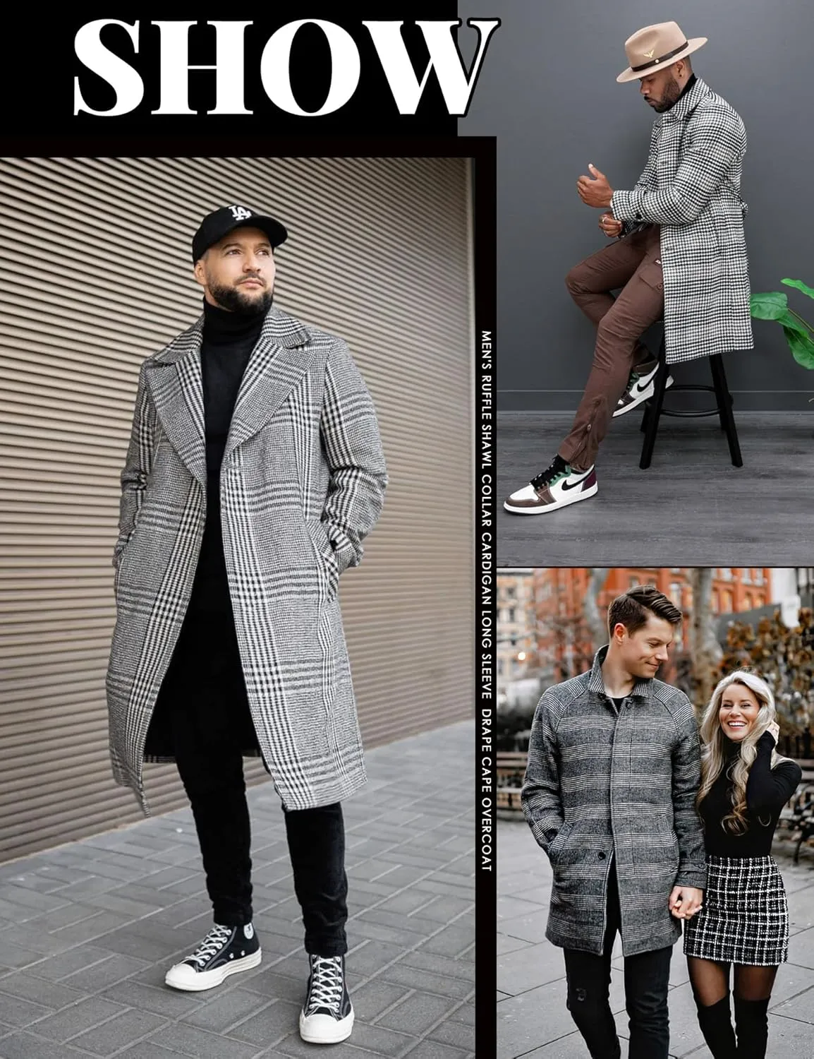 COOFANDY Mens Wool Blend Coat Winter Trench Coats Notched Lapel Collar Single Breasted Overcoat Classic Peacoat With Pockets