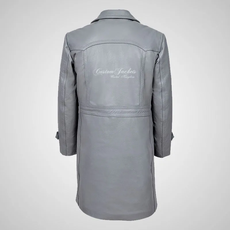 Copy of U-BOAT Double Breasted Long Military Style Leather Coat Grey