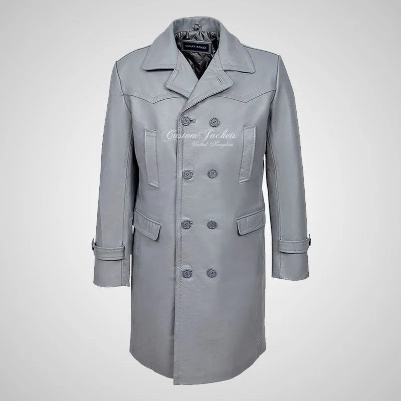 Copy of U-BOAT Double Breasted Long Military Style Leather Coat Grey
