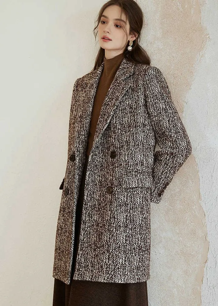 Double Breasted Wool Blend Tweed Pea Coat