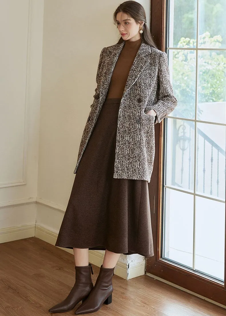 Double Breasted Wool Blend Tweed Pea Coat