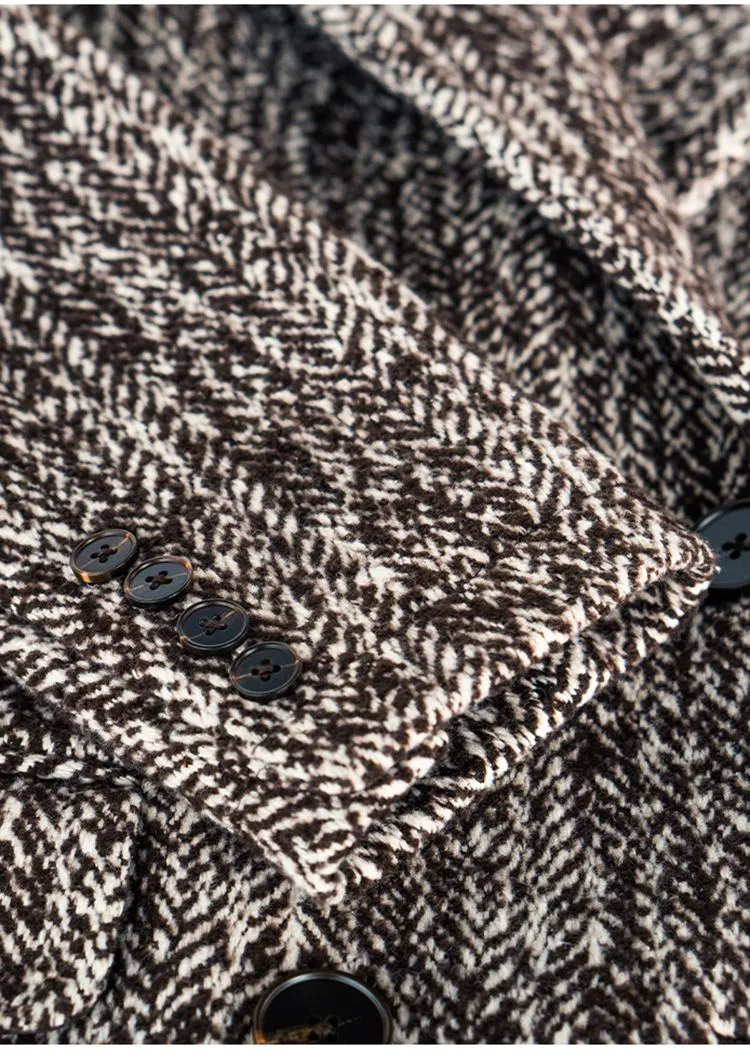 Double Breasted Wool Blend Tweed Pea Coat