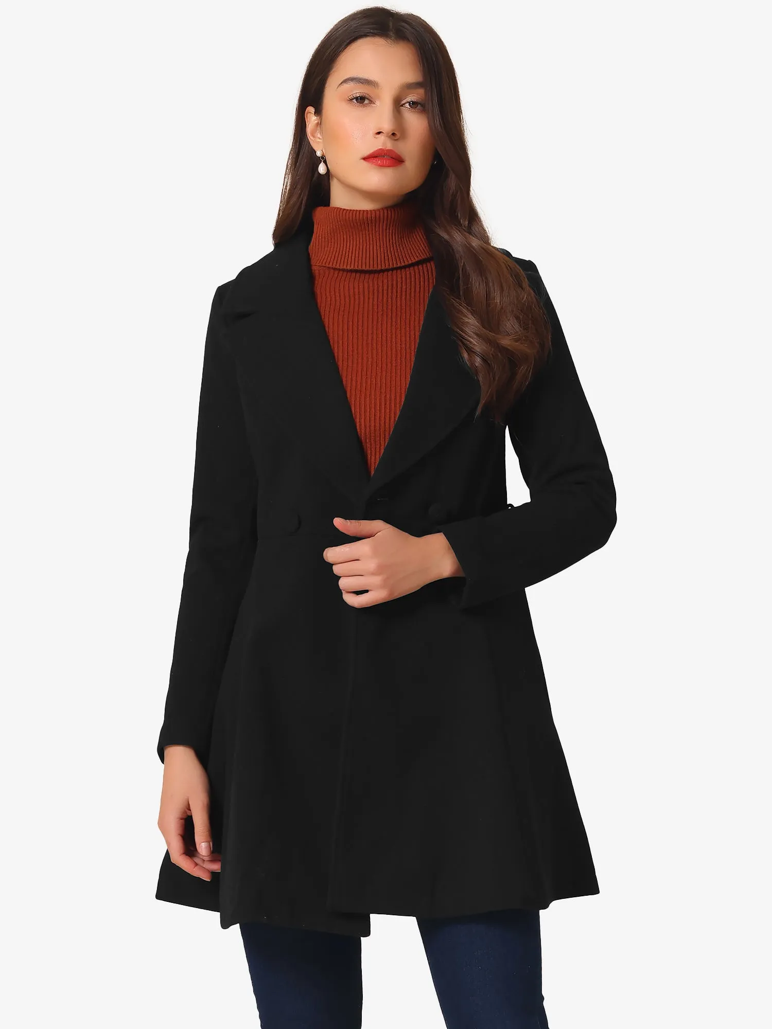 Elegant Overcoat Shawl Collar Single Winter Belted Long Coat