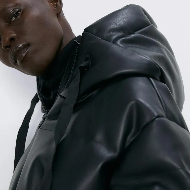 Fandy Lokar Hooded Faux Leather Jackets for Women