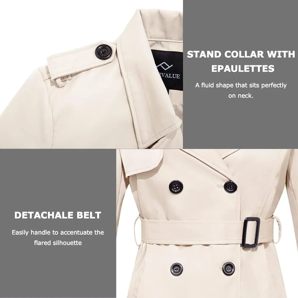 FARVALUE Women's Long Trenchcoat Double Breasted Trench Coat Water Resistant Classic Peacoat with Belt