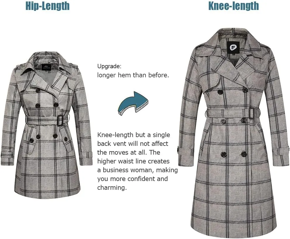 FARVALUE Women's Long Trenchcoat Double Breasted Trench Coat Water Resistant Classic Peacoat with Belt