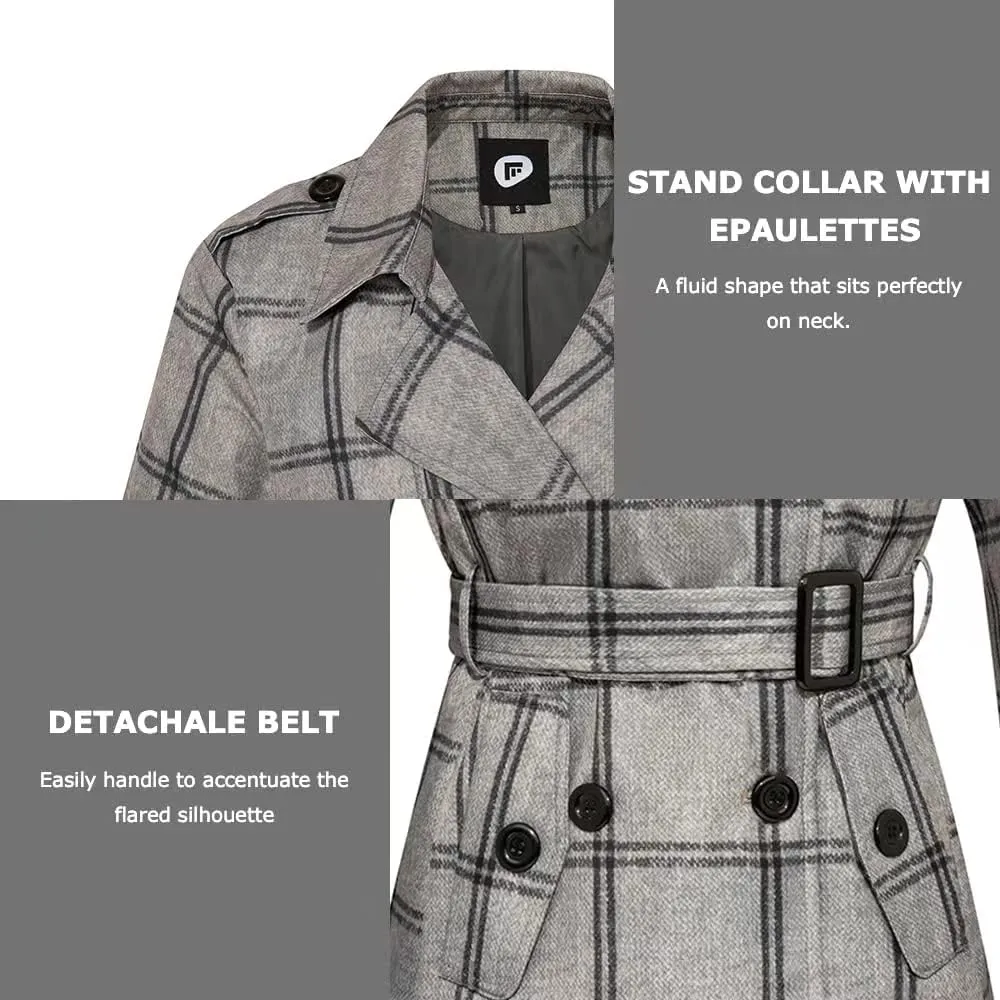 FARVALUE Women's Long Trenchcoat Double Breasted Trench Coat Water Resistant Classic Peacoat with Belt