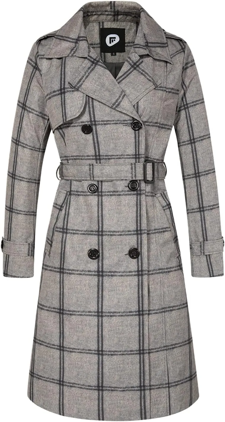 FARVALUE Women's Long Trenchcoat Double Breasted Trench Coat Water Resistant Classic Peacoat with Belt