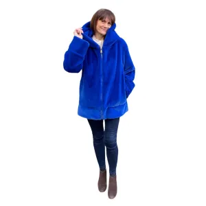 Faux Fur Oversized Hooded Jacket Blue