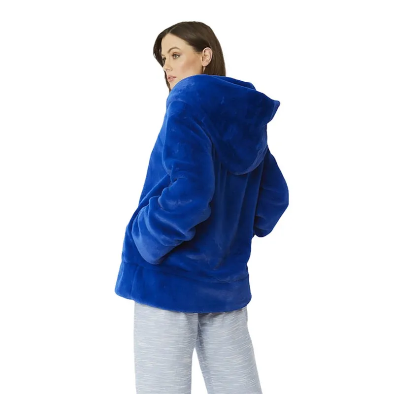 Faux Fur Oversized Hooded Jacket Blue