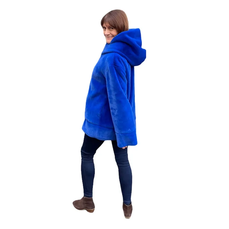 Faux Fur Oversized Hooded Jacket Blue