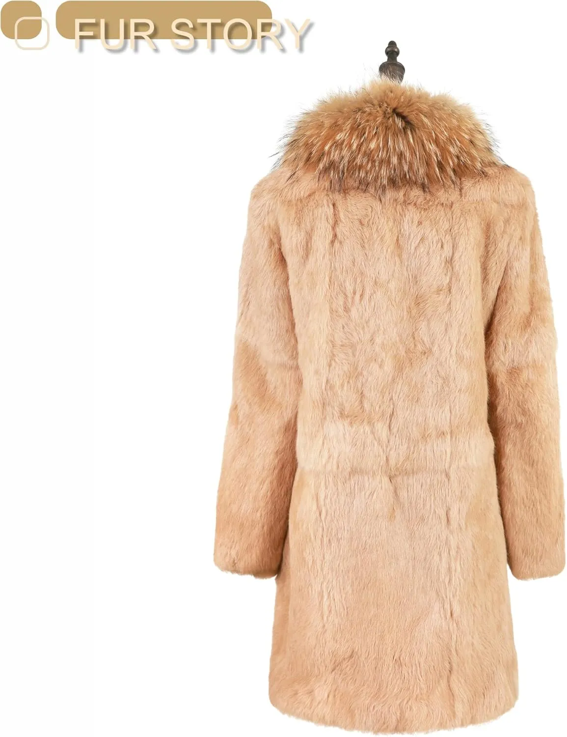 Fur Story Women's Genuine Rabbit Fur Coat Fuzzy Warm Fur Jacket Winter Outware