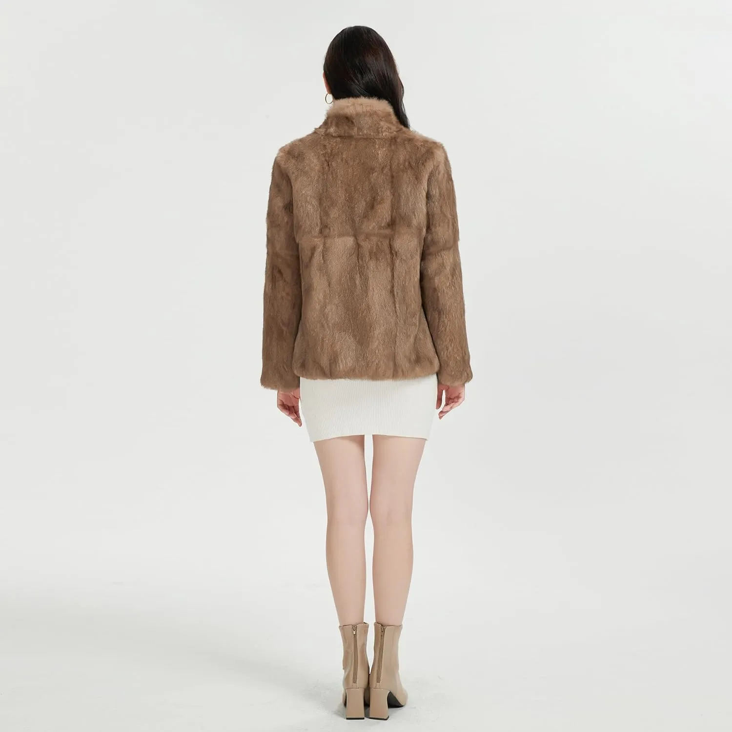 Fur Story Women's Genuine Rabbit Fur Coat Fuzzy Warm Fur Jacket Winter Outware