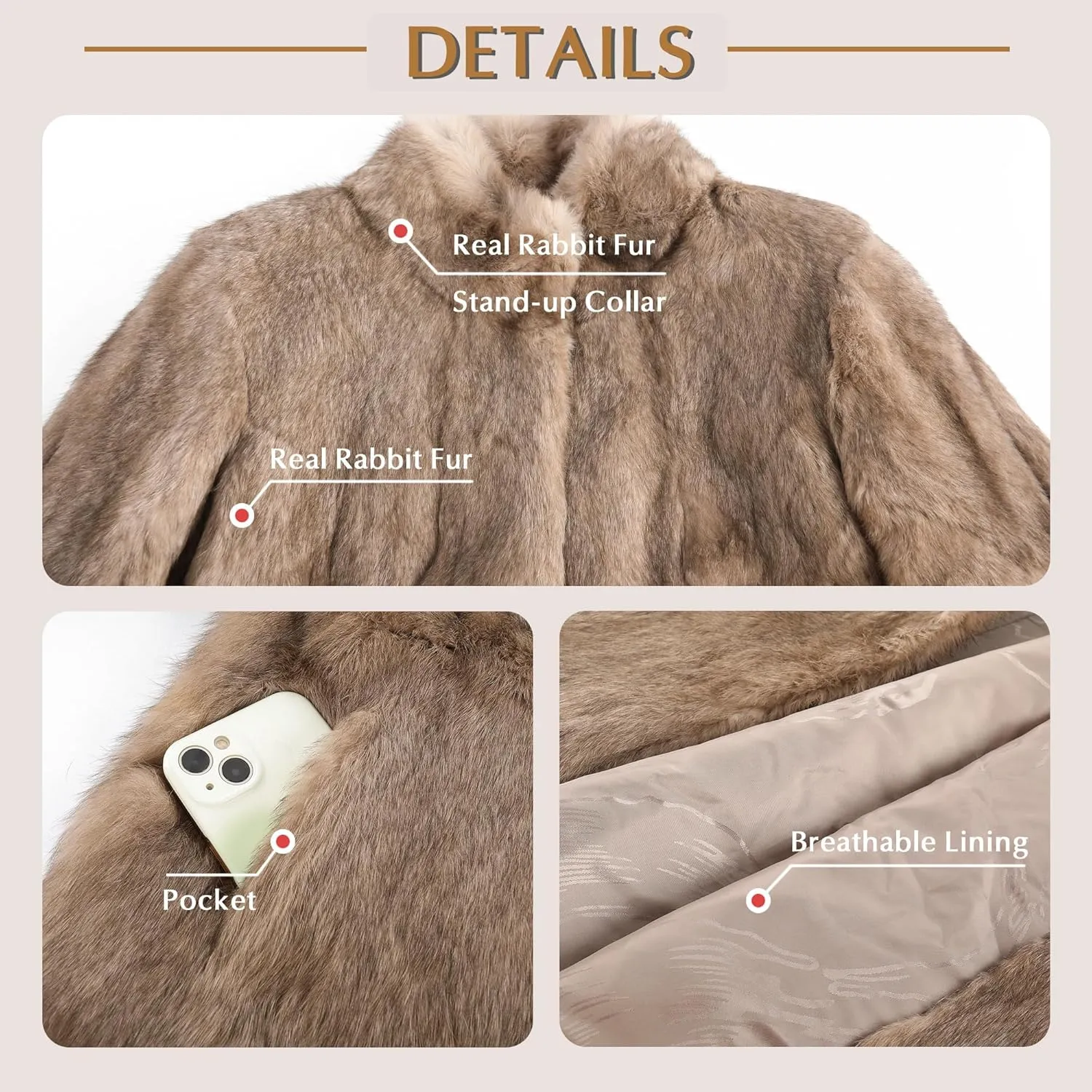 Fur Story Women's Genuine Rabbit Fur Coat Fuzzy Warm Fur Jacket Winter Outware