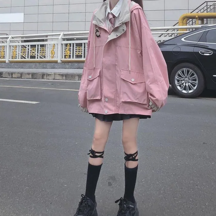 Hooded Jacket With Bear Embroidery