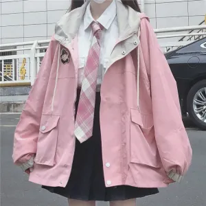 Hooded Jacket With Bear Embroidery