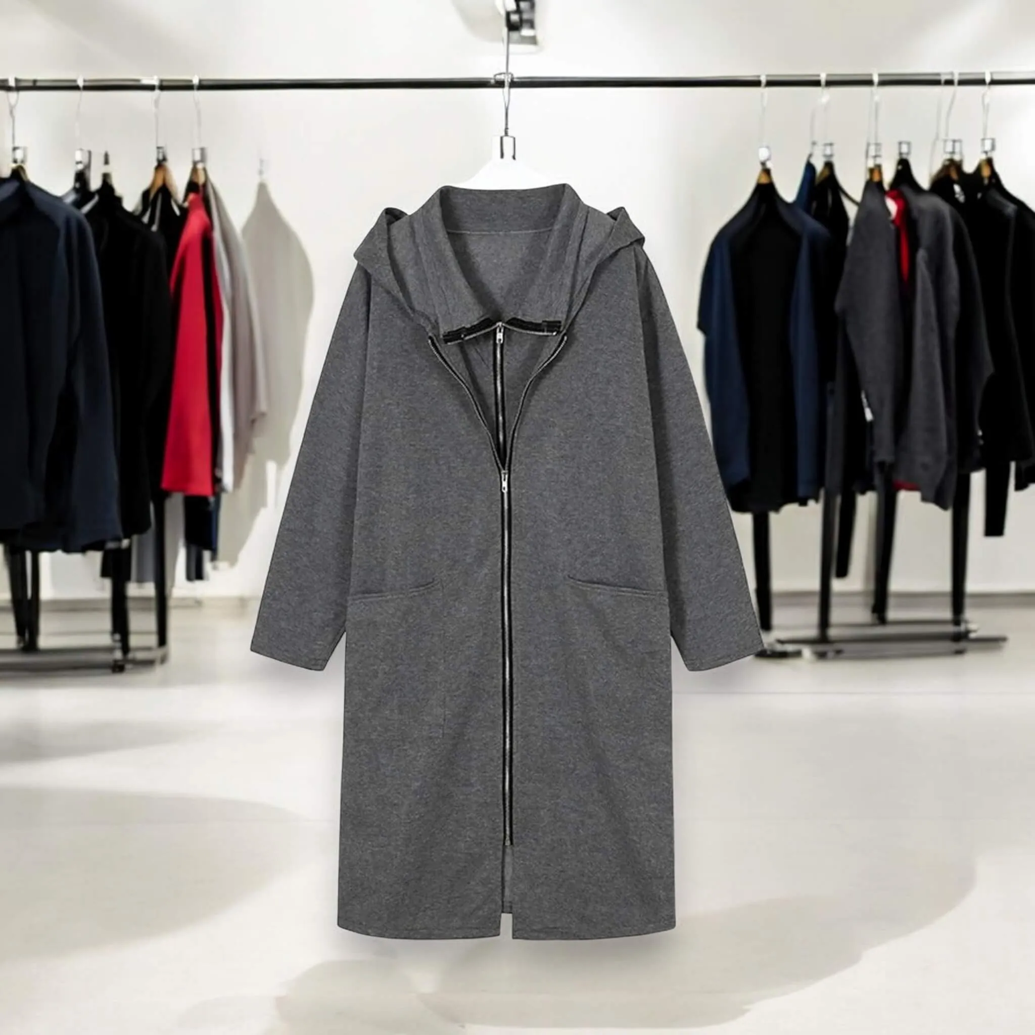 Hooded Long Lightweight Dual Zip Up Jacket