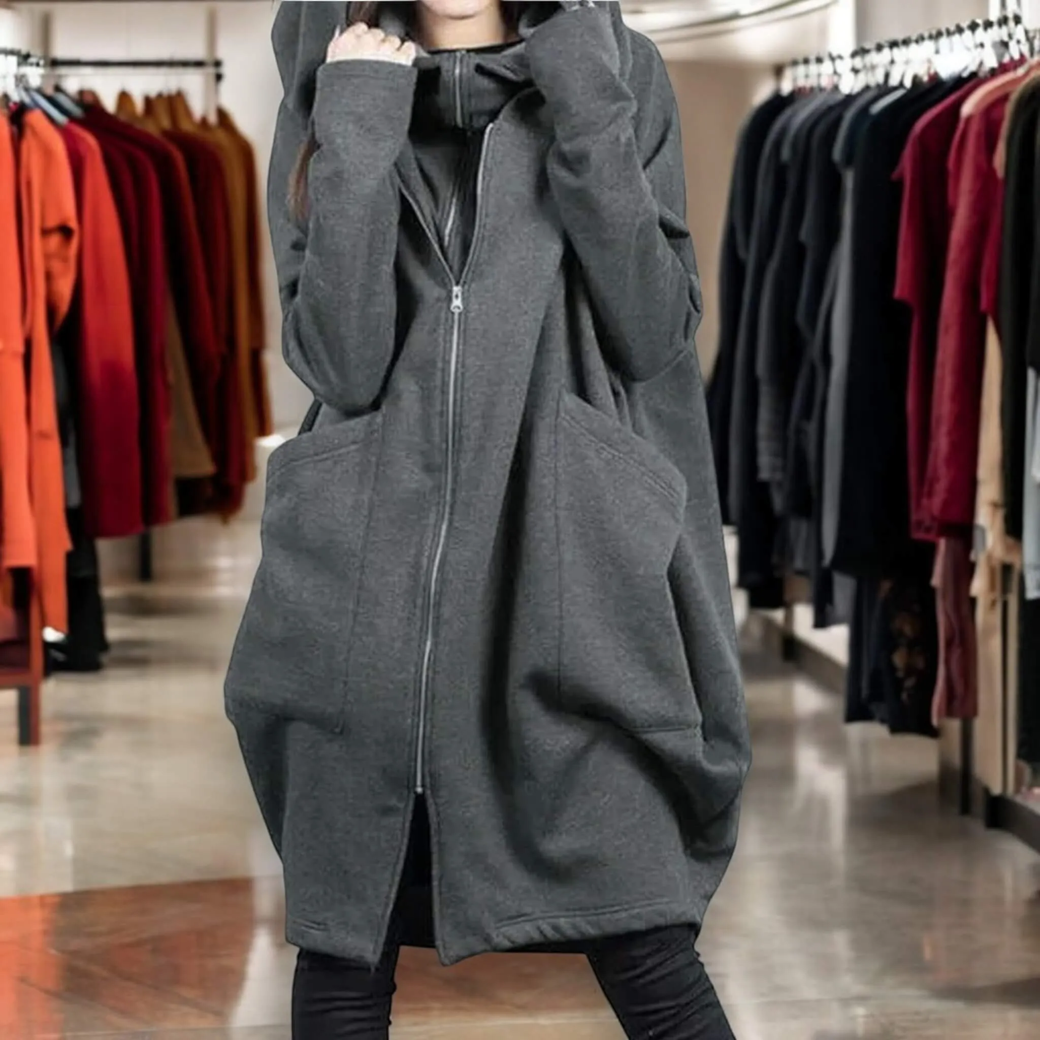 Hooded Long Lightweight Dual Zip Up Jacket
