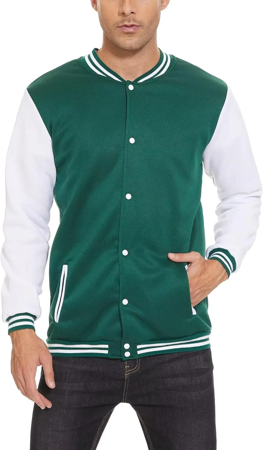Men's Bomber Jacket Varsity Baseball Jackets Windbreaker Lightweight Slim Fit Button Down Letterman Jacket
