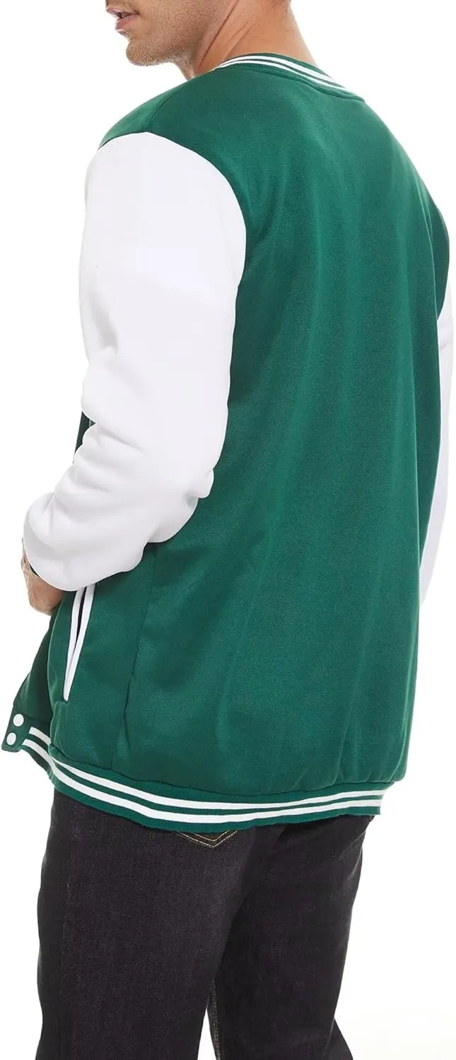 Men's Bomber Jacket Varsity Baseball Jackets Windbreaker Lightweight Slim Fit Button Down Letterman Jacket