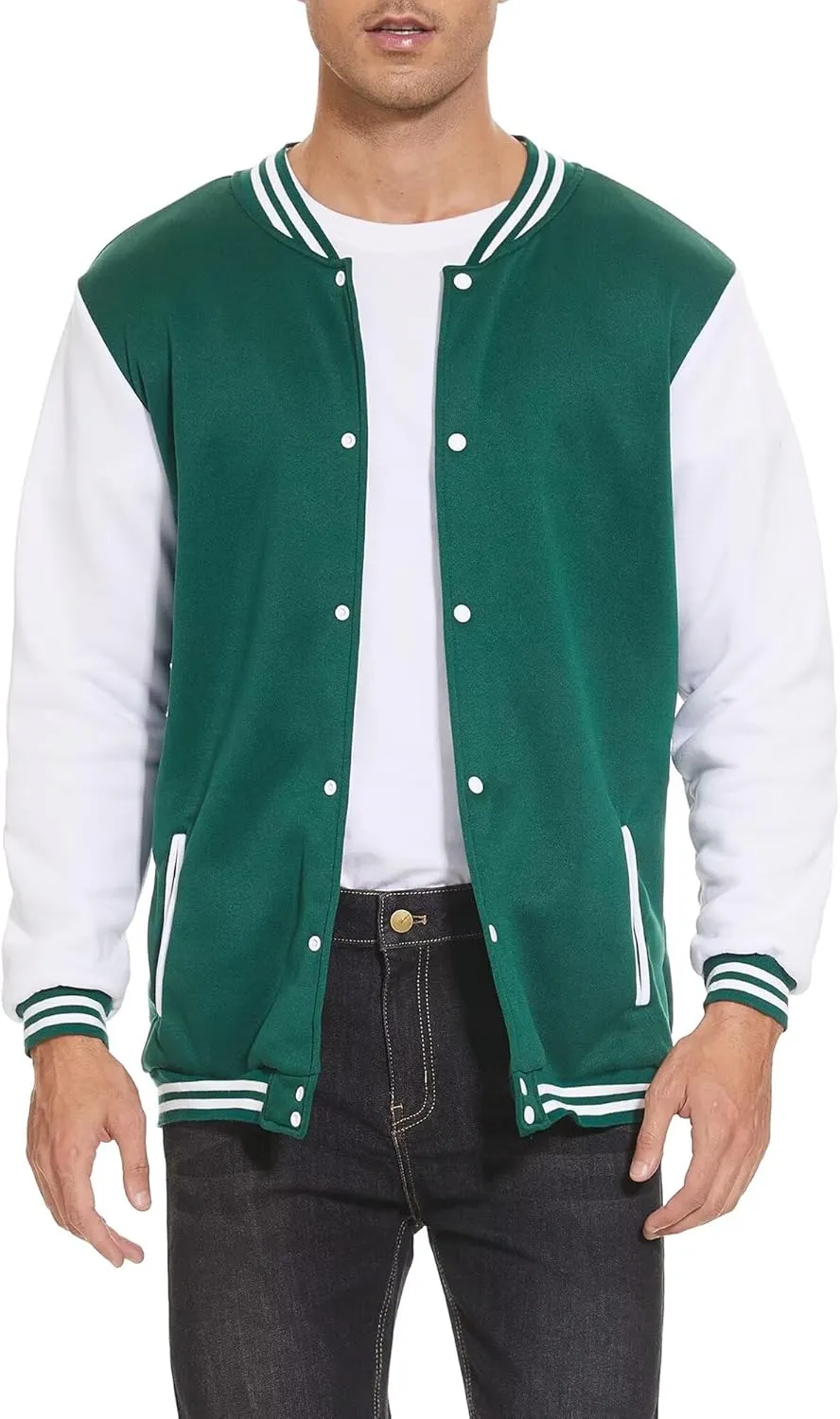 Men's Bomber Jacket Varsity Baseball Jackets Windbreaker Lightweight Slim Fit Button Down Letterman Jacket