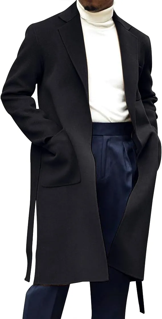 Men's Italia Belted Long Sleeve Camel Winter Pea Coat