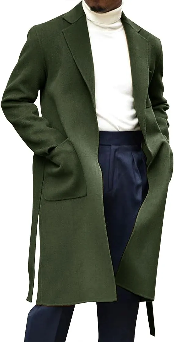 Men's Italia Belted Long Sleeve Camel Winter Pea Coat