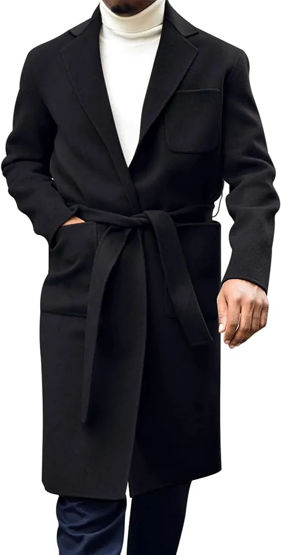 Men's Italia Belted Long Sleeve White Winter Pea Coat