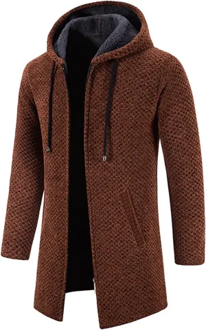 Mens Long Hooded Cardigan 2023 Winter Warm Sweater Coat Lightweight Knit Jacker Full Zip Up Drape Cape Overcoat with Pockets
