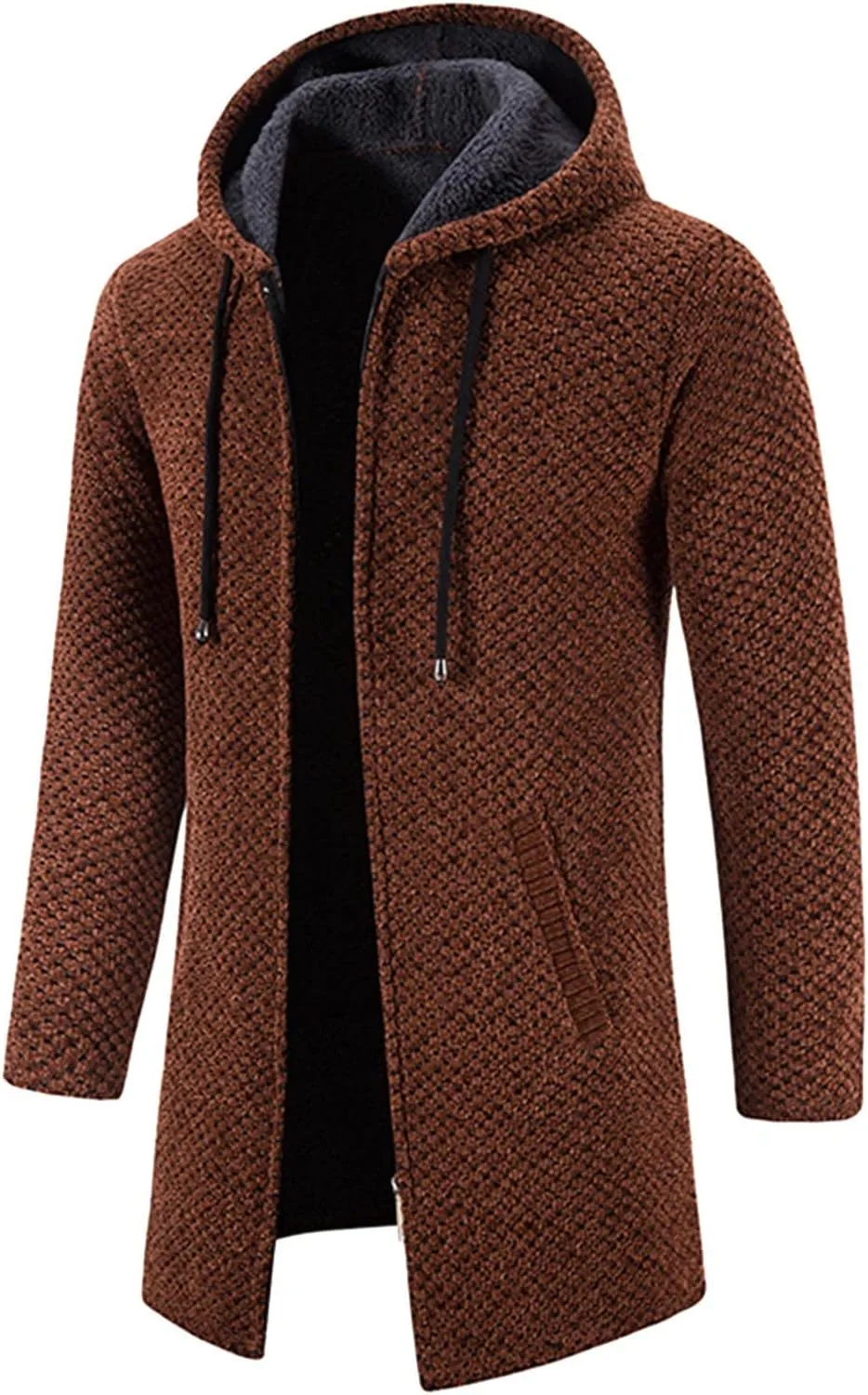 Mens Long Hooded Cardigan 2023 Winter Warm Sweater Coat Lightweight Knit Jacker Full Zip Up Drape Cape Overcoat with Pockets