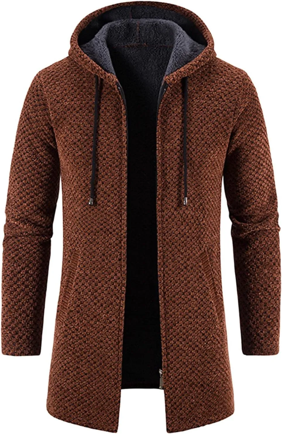 Mens Long Hooded Cardigan 2023 Winter Warm Sweater Coat Lightweight Knit Jacker Full Zip Up Drape Cape Overcoat with Pockets